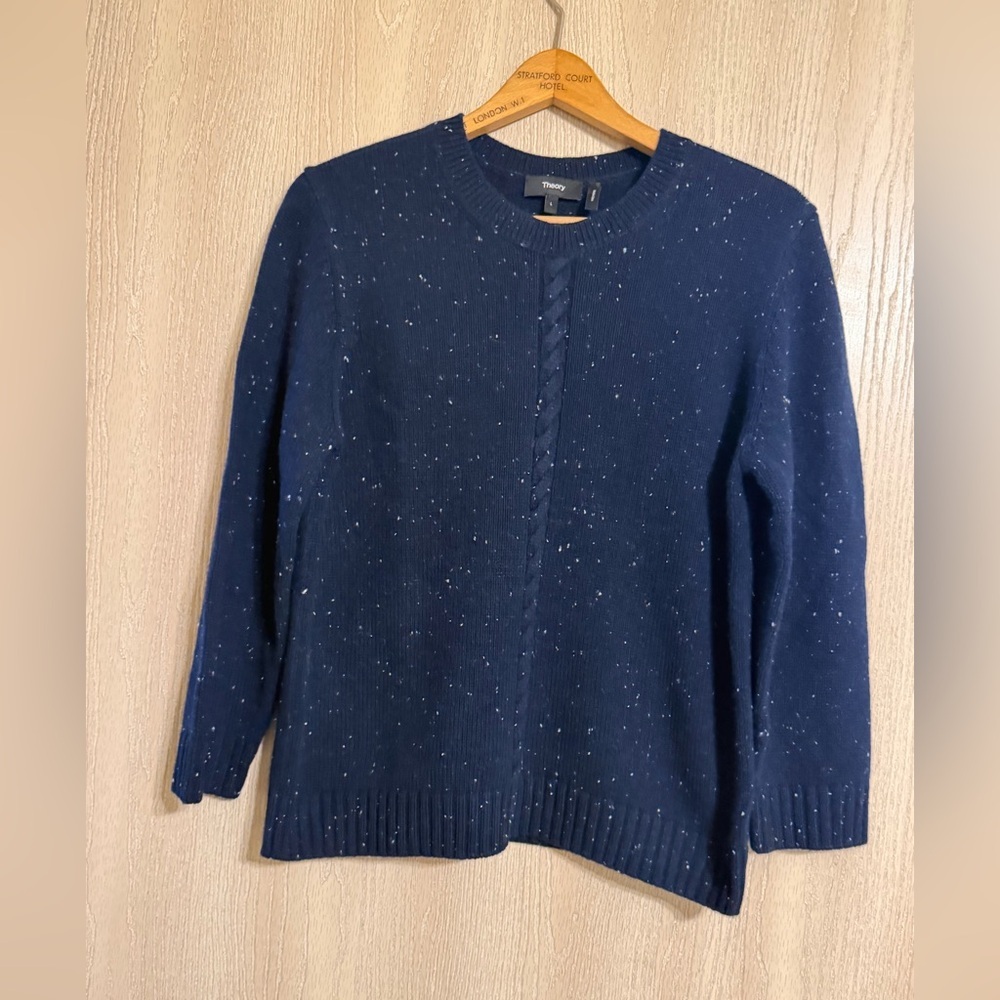 Theory Dark Blue Speckled Crew Neck Sweater